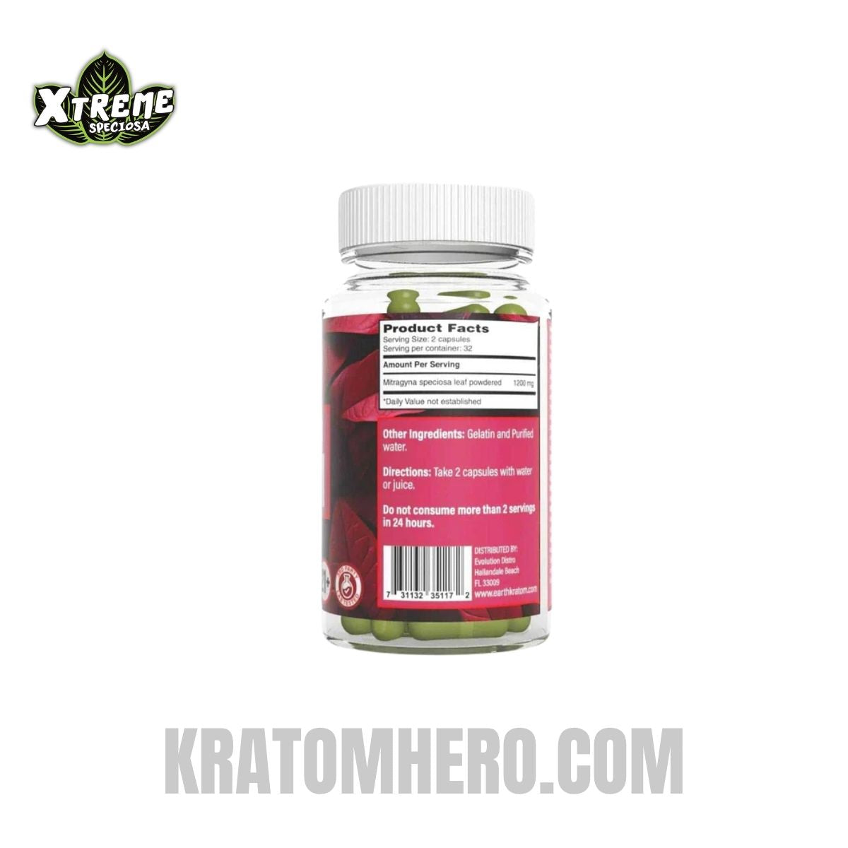 Xtreme Speciosa Red Maend Da Kratom Capsules - 65 Capsules Back Side